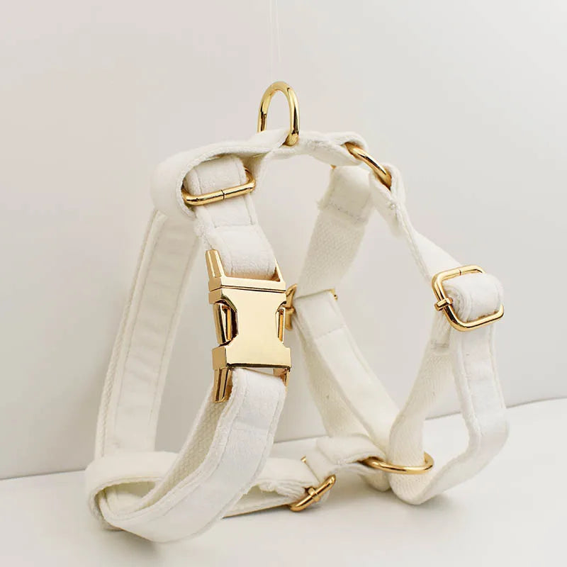 White Velvet Dog Collar & Leash Set