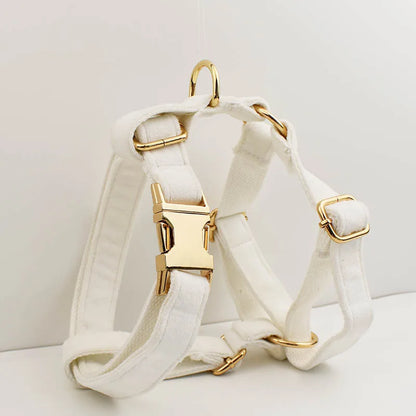 White Velvet Dog Collar & Leash Set