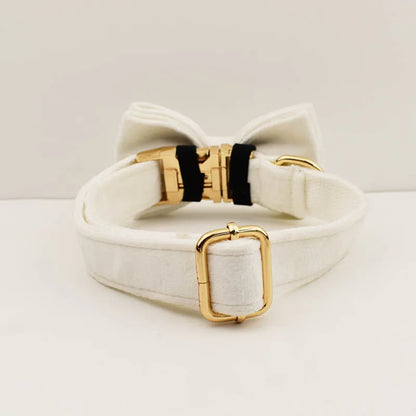 White Velvet Dog Collar & Leash Set