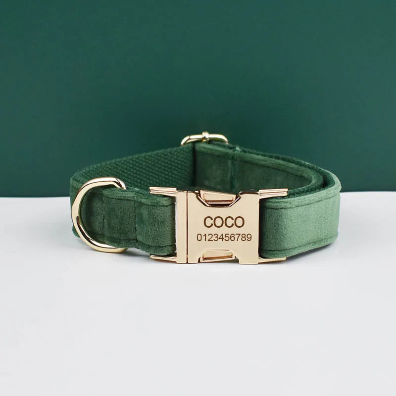 Personalized Velvet Dog Collar & Leash Set