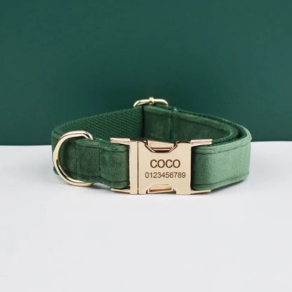 Personalized Velvet Dog Collar & Leash Set